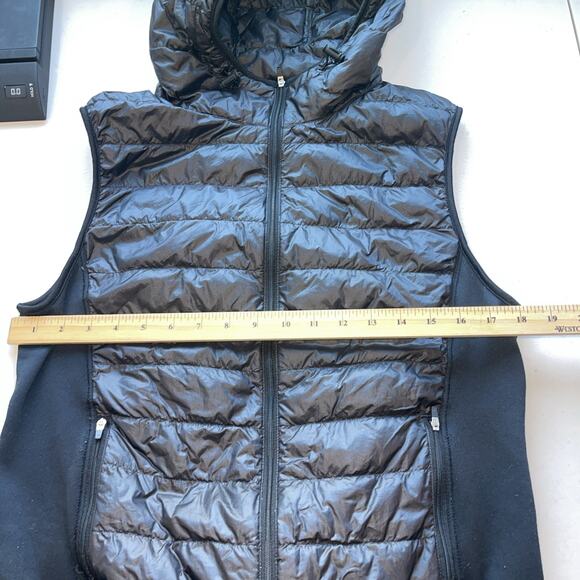 Uniqlo Down Puffer Vest Womens L Black Hooded Full Zip Pockets Light Weight Pack - Picture 6 of 11